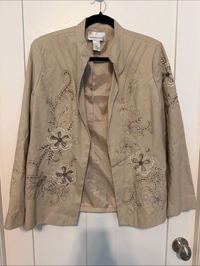 Draper’s and Damon’s Linen and Cotton Embroidered Open-Front Beige Blazer